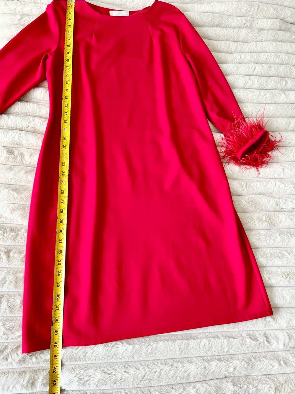 Jude Connally Franca Red Feather Cuff Long Sleeve Dress XL NWT Made in USA - Picture 12 of 13